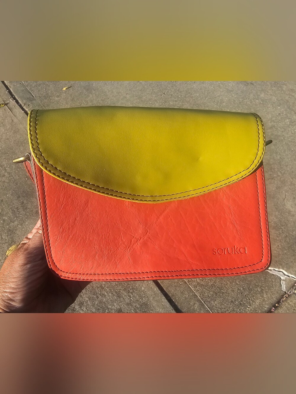 Soruka Unique recycled leather crossbody bag in a Orange and yellow- - Picture 16 of 16
